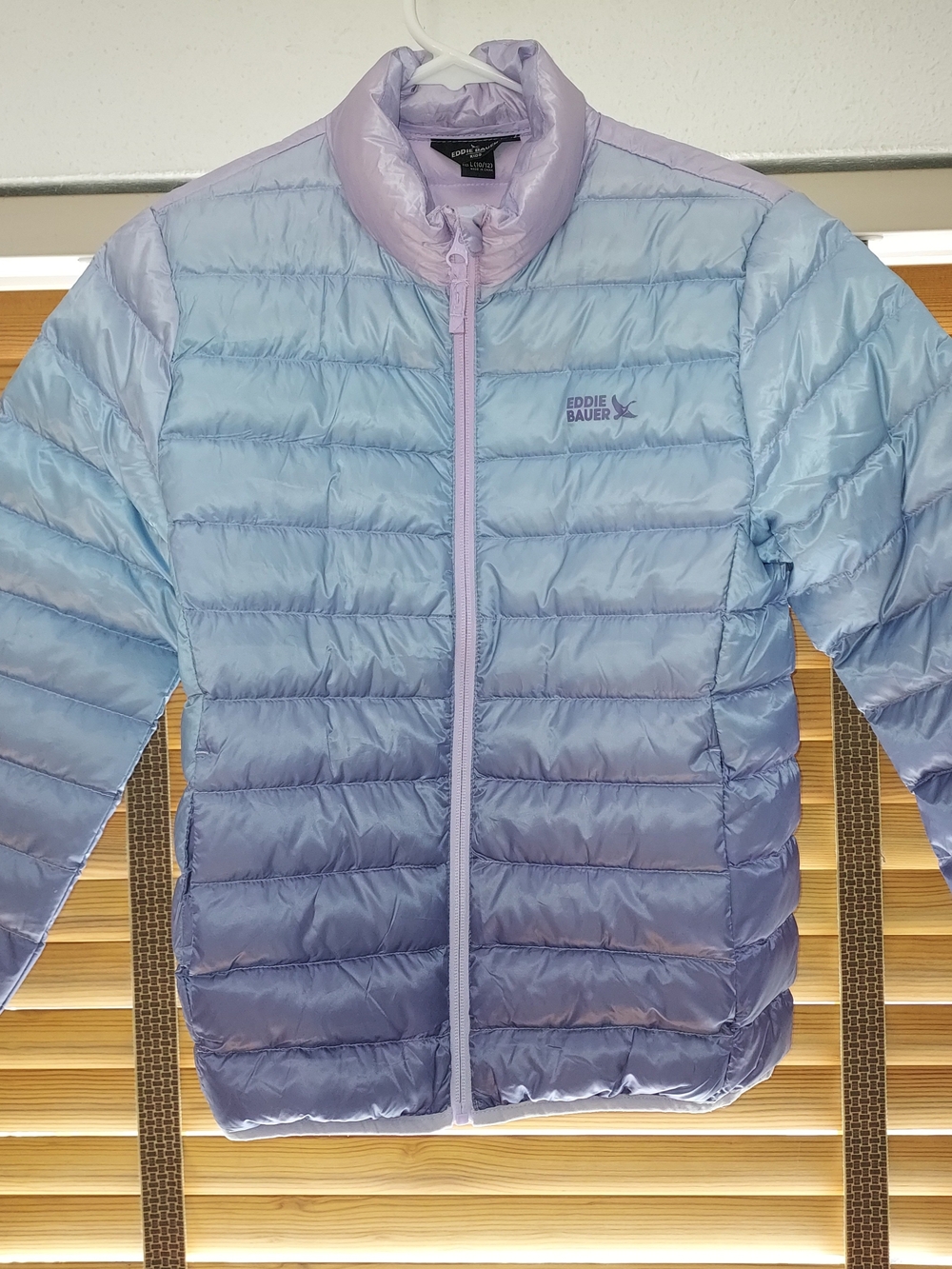 Eddie Bauer Girls' Light Blue to Lilac Ombre Packable Puffer Jacket Size 10/12